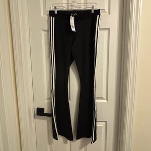 Adidas Black Flared Leggings with White Logo & Stripes Size Large NWT